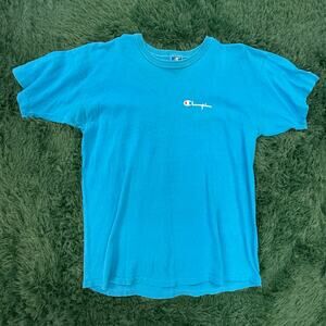 90s Blue Champion Brand Minimalist T-Shirt Made in the U.S.A